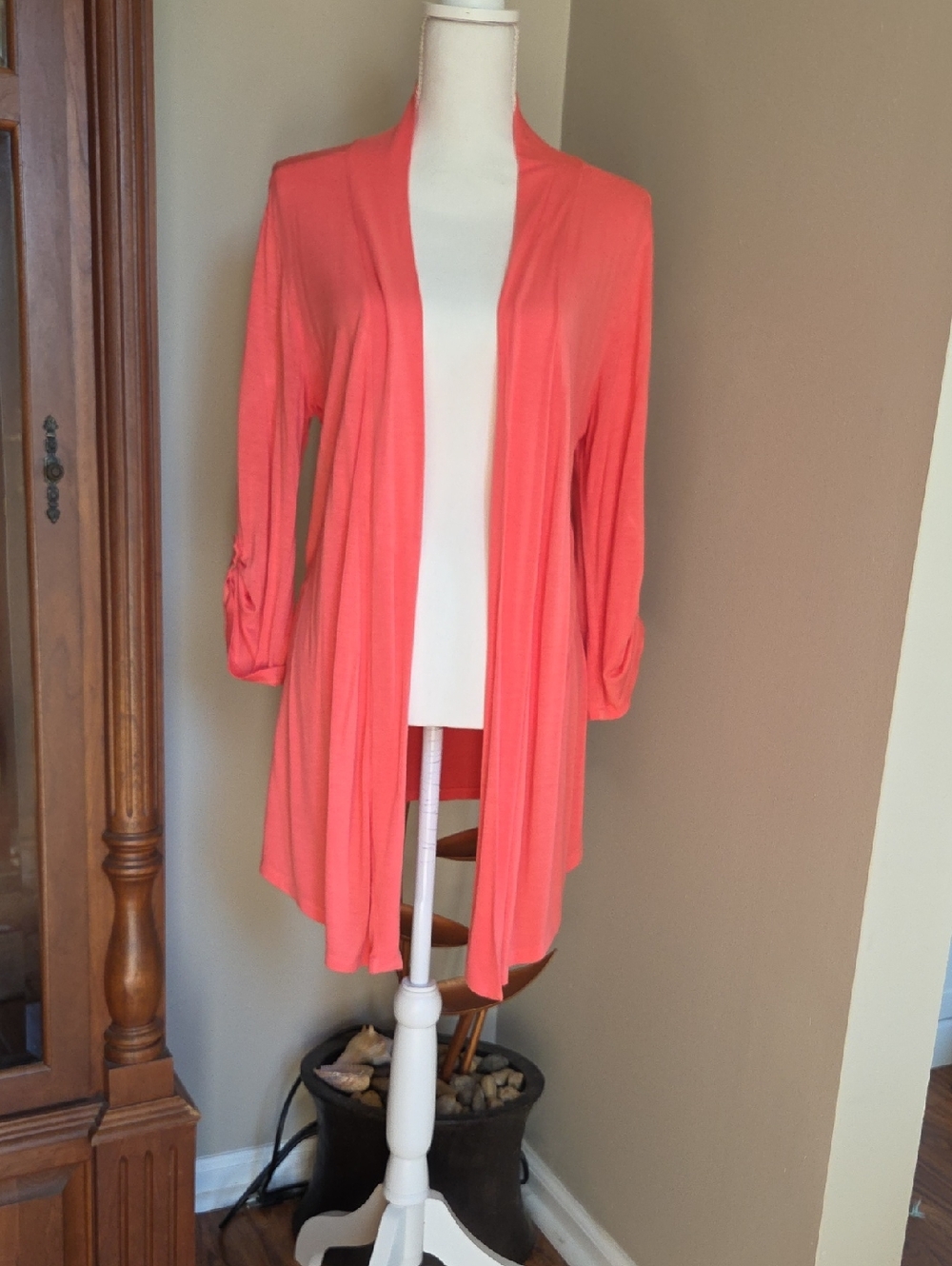 Coral Color Drap Cardigan